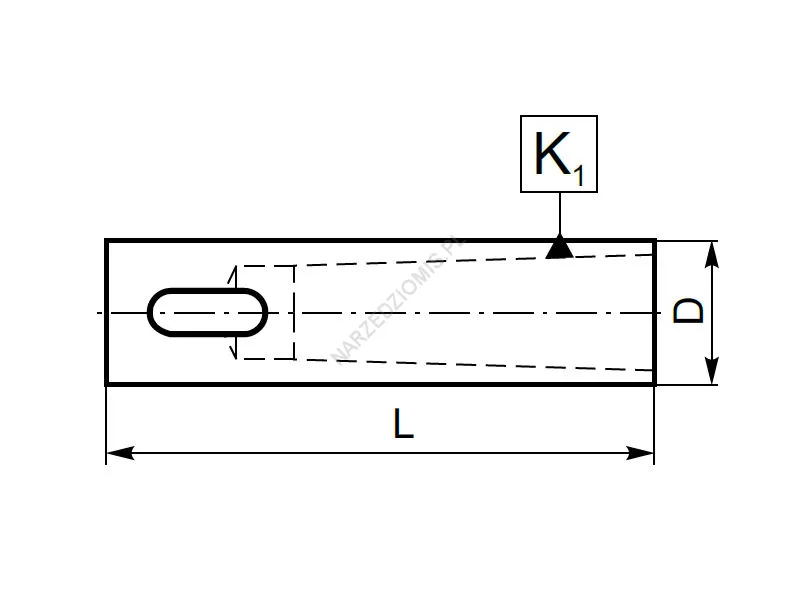 Rysunek techniczny: Tuleja redukcyjna z chw. walcowym DIN 1835 na chw. Morse'a: T.1875 FI25/MS1 75mm - KOLNO